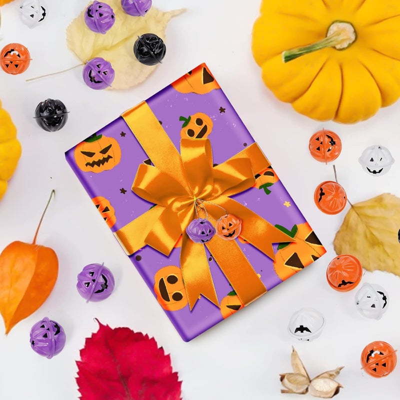 PDFans Halloween Pumpkin Bells 60pcs Jack-o-Lanterns Craft Bells 1Inch Pumpkin Jingle Bells Beads Ornaments with a Roll of String for Halloween Decorations Party Favors - Image 5